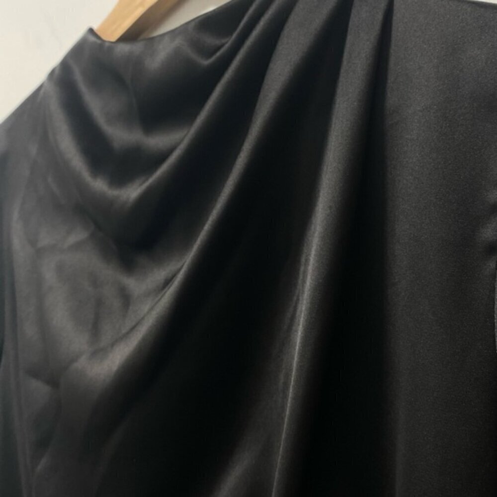 Zara Satin Black Draped Mini Dress Size XS — Gathered Waist Detail - Picture 8 of 9